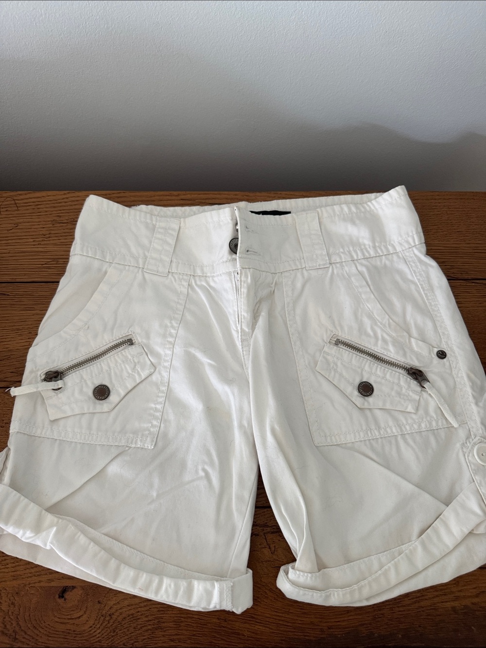 Sanctuary White Cargo Shorts with Zip Pockets